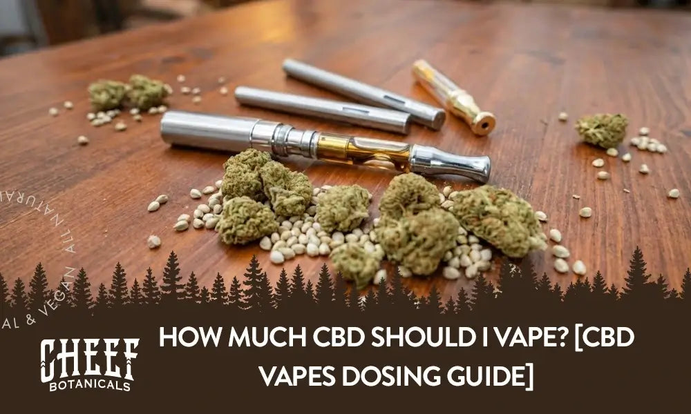 A couple of CBD vape pens sitting on a wooden table with the title "How much CBD should I vape".