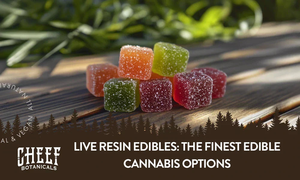 A bunch of square live resin edibles sitting on a wooden table outside.