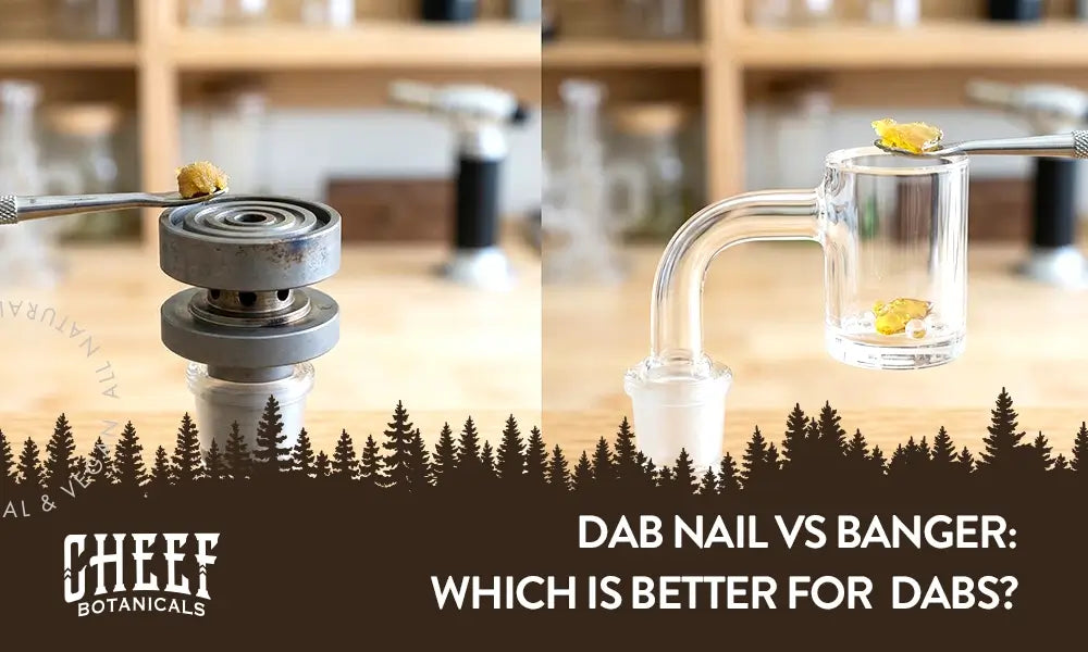 Dab Nail vs Banger featured blog image by Cheef Botanicals. Shows a side-by-side comparison of a dab nail and a banger.