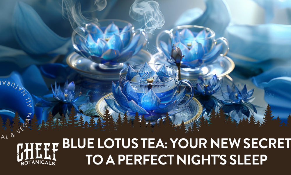A bunch of blue lotus tea in blue lotus flowers.