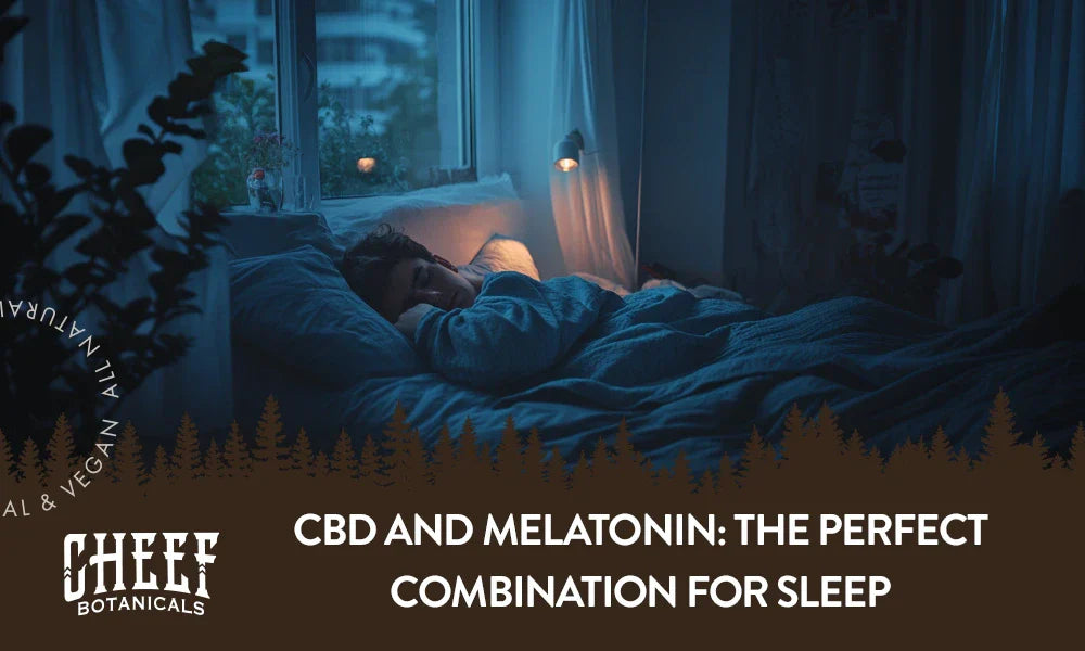 A man sleeping in a bed at night from using CBD and melatonin.