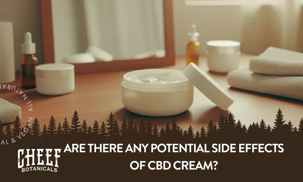 CBD cream sitting on a wooden table with the title "Side effects of CBD cream".
