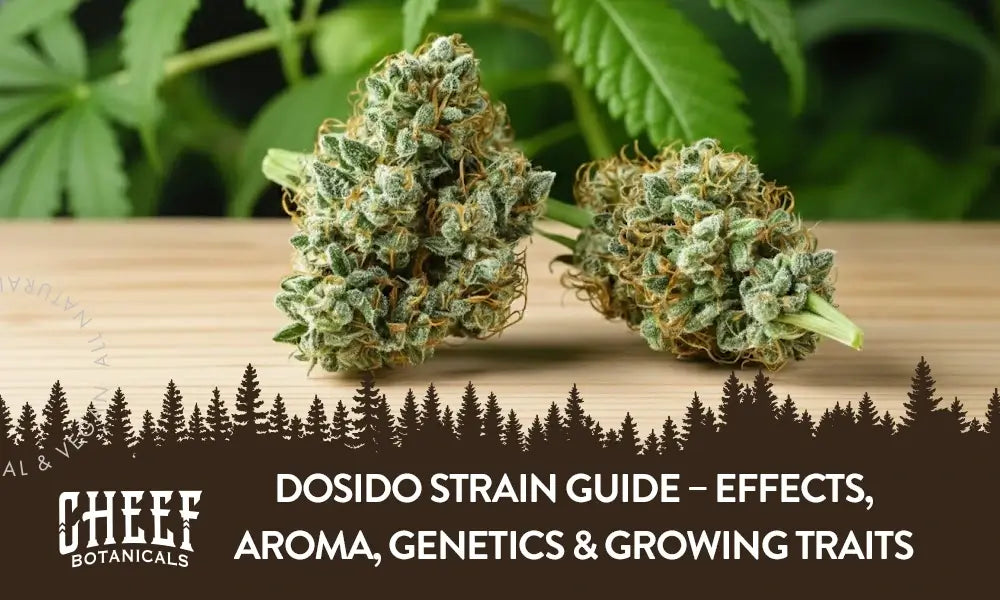 Two DoSiDo cannabis buds sitting on a wooden table.