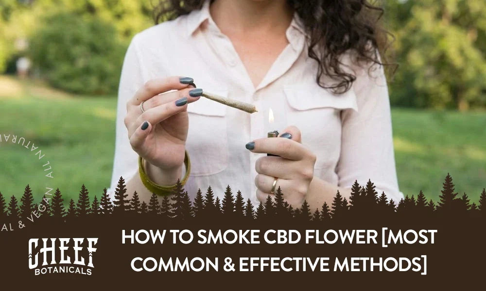 A woman lighting a CBD joint with the title "How to smoke CBD flower".