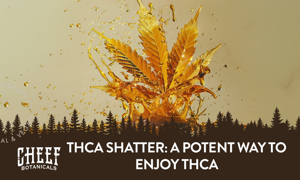 A cannabis flower made out of THCa shatter with the title "THCa shatter".