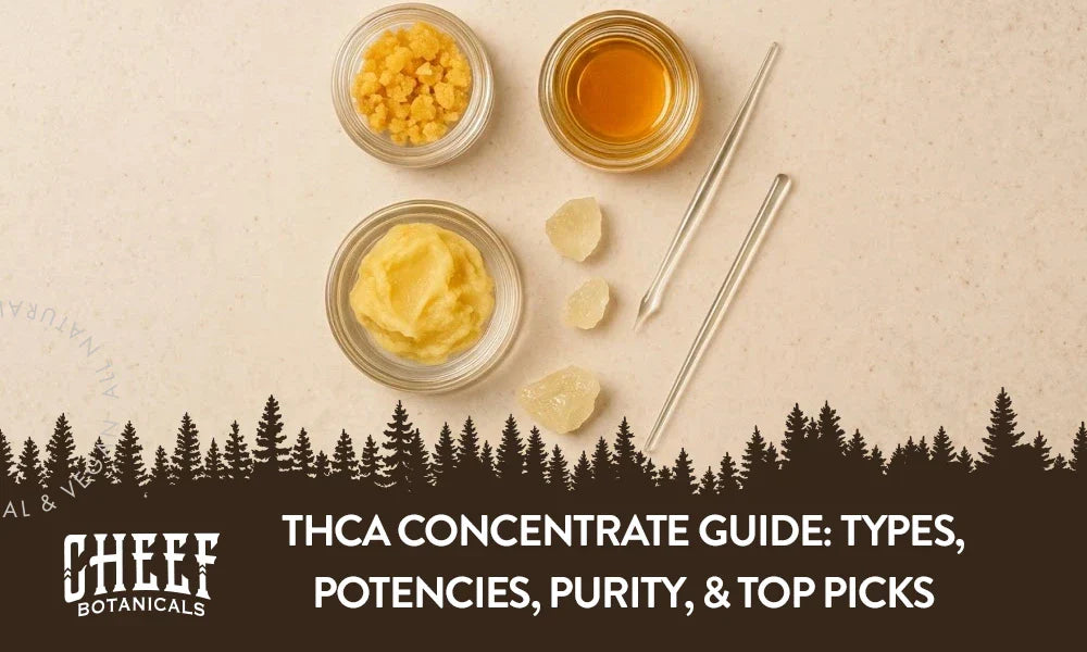 A bunch of different THCa concentrates sitting next to each other with the title "THCa concentrate guide".