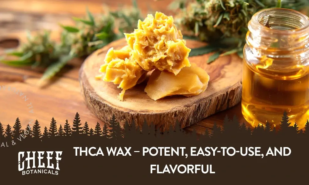 THCa wax sitting on a wooden table.