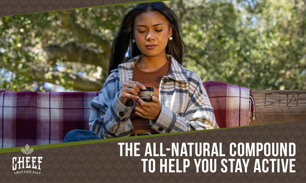 What is CBD sports cream featured blog image by Cheef Botanicals. Shows a young woman opening some CBD salve.