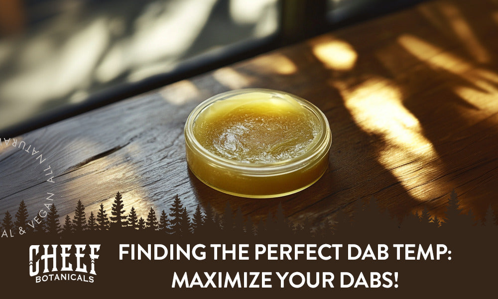 A good amount of dab wax in a circular container with the title "Finding the perfect dab temp".