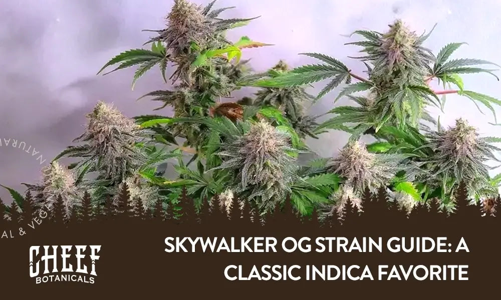 Skywalker OG strain featured blog image by Cheef Botanicals. Show a Skywalker OG plant fully mature in flower stage.