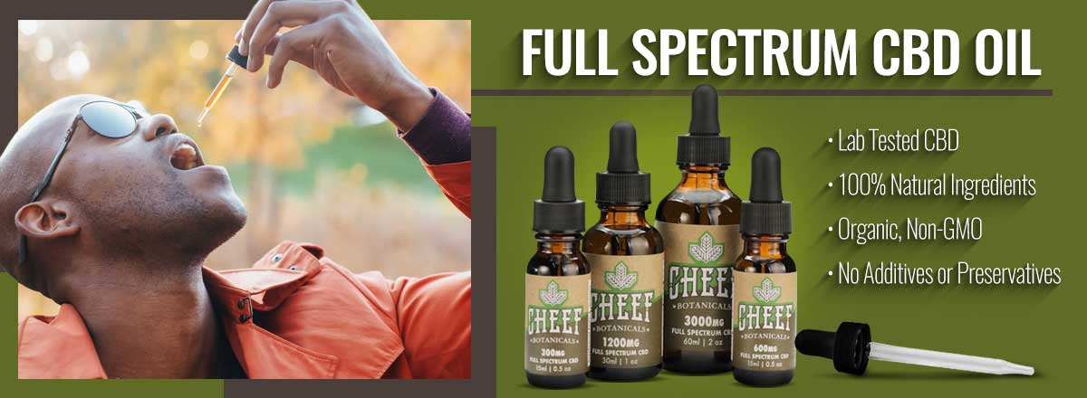 cbd oil drops tincture bottles with guy dropping in mouth banner