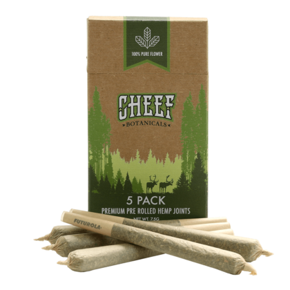 Cheef Botanicals CBD pre roll joints inin front of box
