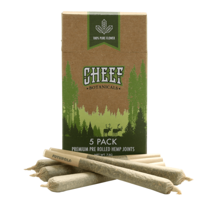 Cheef Botanicals CBD pre roll joints inin front of box