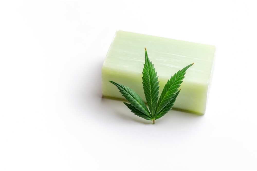 bar of soap with hemp leaf