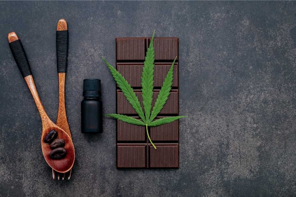 cannabis leaf and chocolate bar