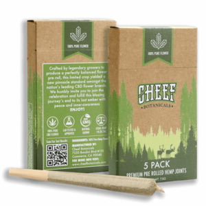 cheef botanicals cbd pre rolls joints front and back picture with one preroll