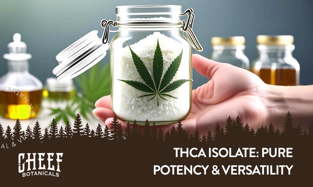 THCA Isolate - Cheef Botanical's featured image. Shows a hand holding a jar of pure THCa isolate