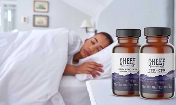 calming gummies on nightstand near sleeping woman